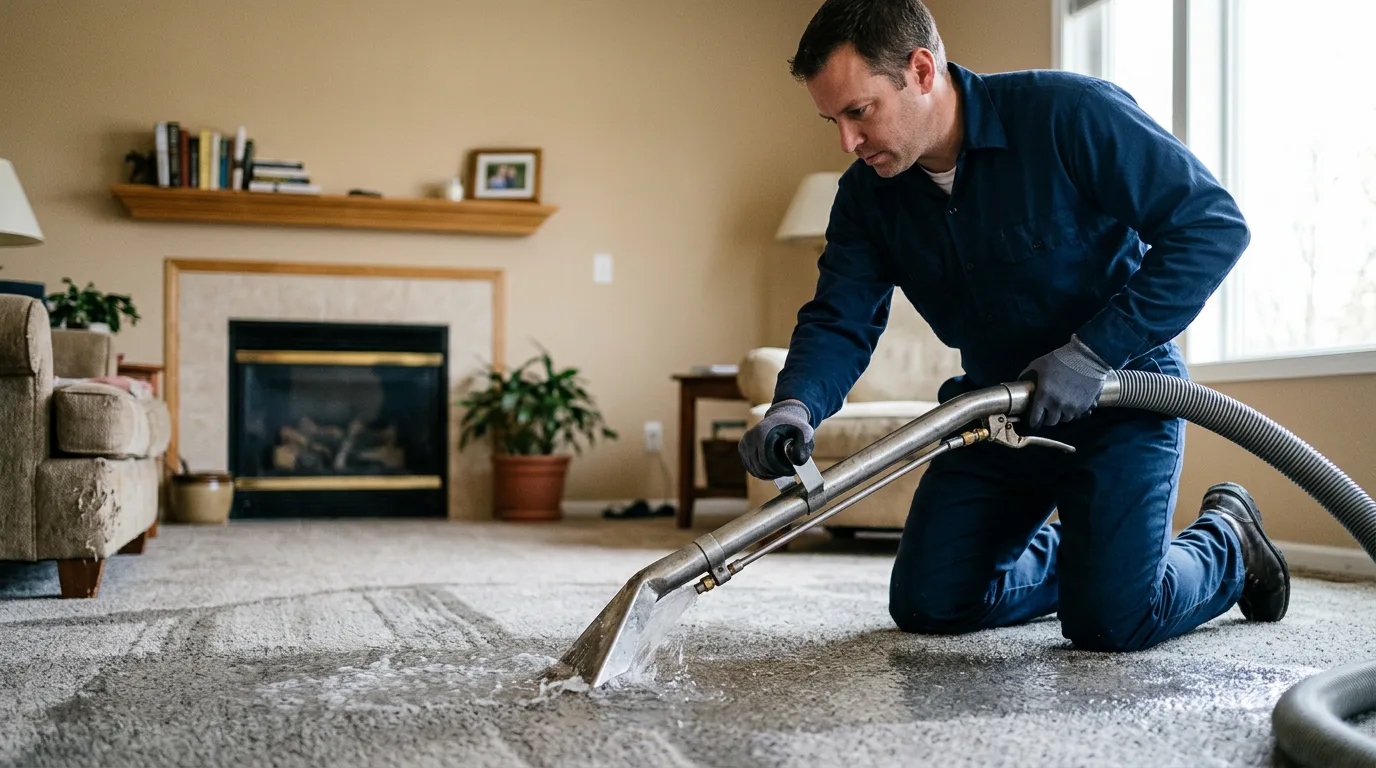 Water damage restoration technician working near Buffalo, IN